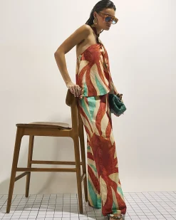 Brown Swirl Print Wide Leg Trousers
