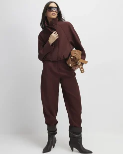 Brown Tailored Funnel Neck Bomber Jacket