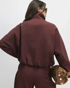 Brown Tailored Funnel Neck Bomber Jacket