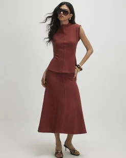 Brown Textured Full Skirt