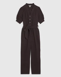 Brown Textured Wide Leg Jumpsuit