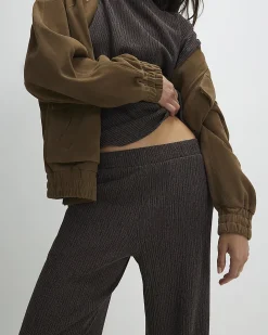 Brown Textured Wide Leg Trousers