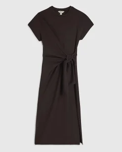 Brown Tie Side Midi Dress