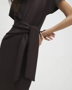 Brown Tie Side Midi Dress