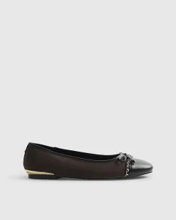 Brown Toe Cap Flat Ballet Pumps