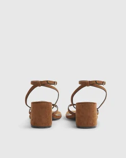 Brown Toe Thong Block Heel Sandals