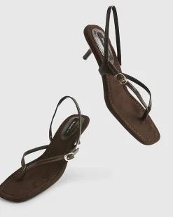 Brown Toe Thong Heeled Sandals