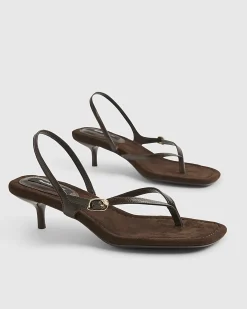Brown Toe Thong Heeled Sandals