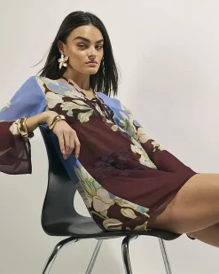 Brown Tropical Border Print Beach Tunic