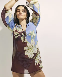 Brown Tropical Border Print Beach Tunic