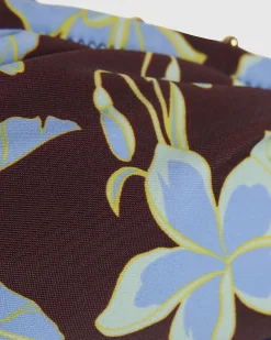 Brown Tropical Print Halter Bandeau Bikini