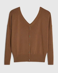 Brown V Neck Button Jumper
