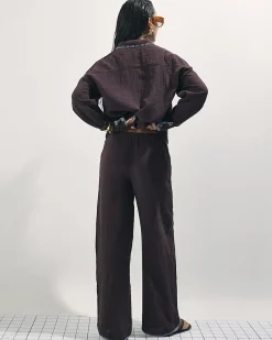 Brown Whipstitch Drawstring Cotton Trousers