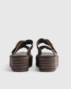 Brown Wide Fit Buckle Strap Wedge Sandals