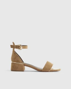Brown Wide Fit Faux Suede Heel Sandals