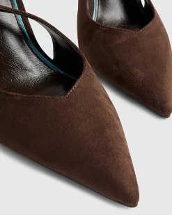 Brown Wide Fit Faux Suede Slingback Heels