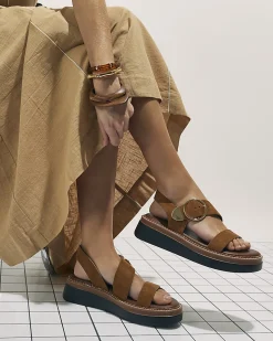 Brown Wide Fit Ring Buckle Flatform Sandals