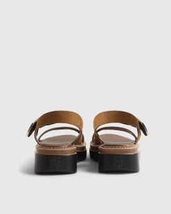 Brown Wide Fit Ring Buckle Flatform Sandals
