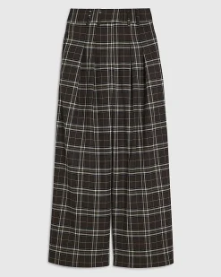 Brown Wide Leg Check Trousers