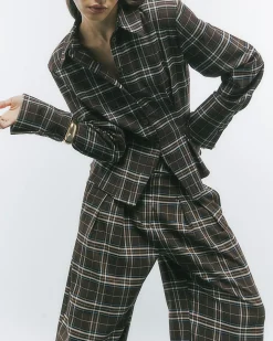 Brown Wide Leg Check Trousers