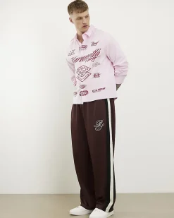 Brown Wide Leg Side Stripe Joggers