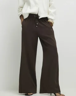 Brown Wide Leg Tailored Joggers