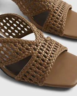 Brown Woven Block Heel Mule Sandals