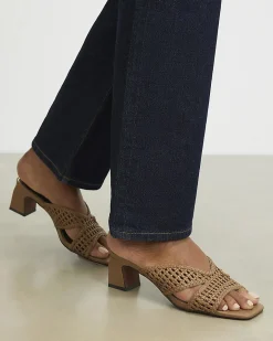 Brown Woven Block Heel Mule Sandals