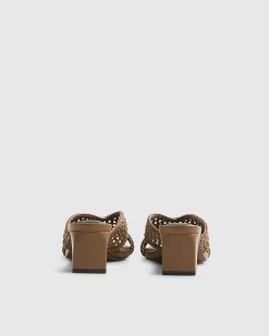 Brown Woven Block Heel Mule Sandals