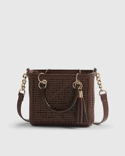 Brown Woven Mini Tote Bag