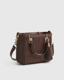 Brown Woven Mini Tote Bag