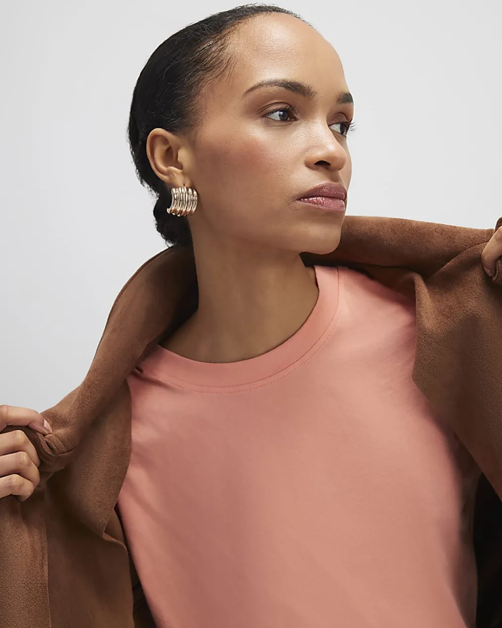 Coral Cotton Grown On Sleeve T-Shirt