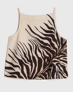 Cream Animal Print Linen Blend Tank Top