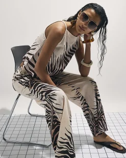 Cream Animal Print Linen Blend Tank Top