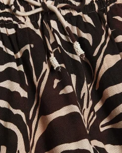 Cream Animal Print Linen Blend Trousers