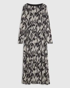 Cream Animal Print Long Sleeve Maxi Dress