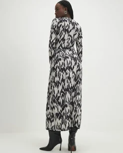 Cream Animal Print Long Sleeve Maxi Dress