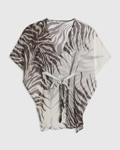 Cream Animal Print Mini Kaftan