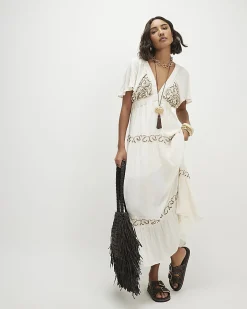 Cream Beaded Maxi Dress
