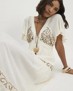 Cream Beaded Maxi Dress