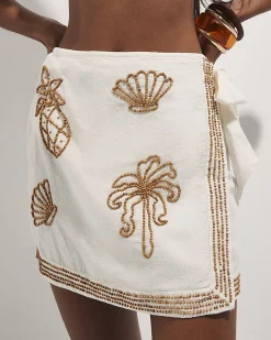 Cream Beaded Mini Skirt