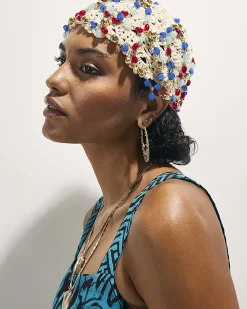 Cream Beaded Skull Cap