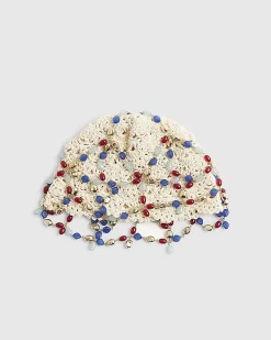 Cream Beaded Skull Cap
