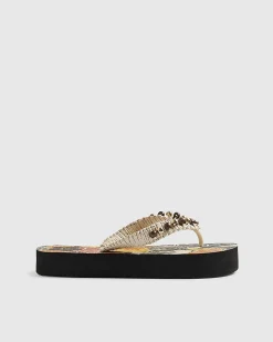 Cream Beaded Toe Thong Sandals