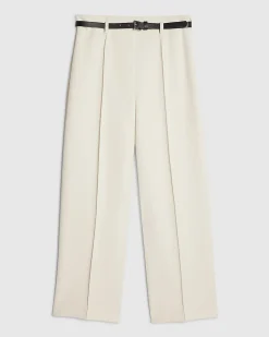 Cream Belted Cropped Wide Leg Trousers