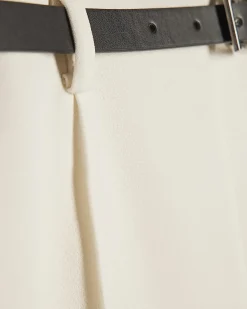 Cream Belted Cropped Wide Leg Trousers