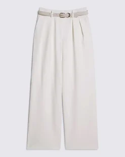 Cream Belted Wide Leg Trousers