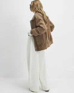 Cream Belted Wide Leg Trousers
