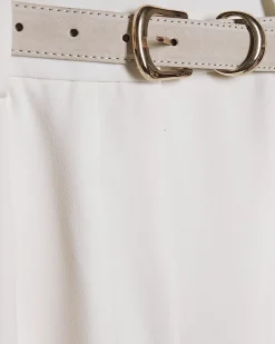 Cream Belted Wide Leg Trousers
