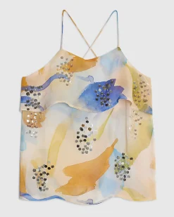 Cream Blur Print Tiered Cami Top